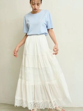 NWT Snidel Boho Lace High-Waisted Ruffled Maxi Skirt Medium